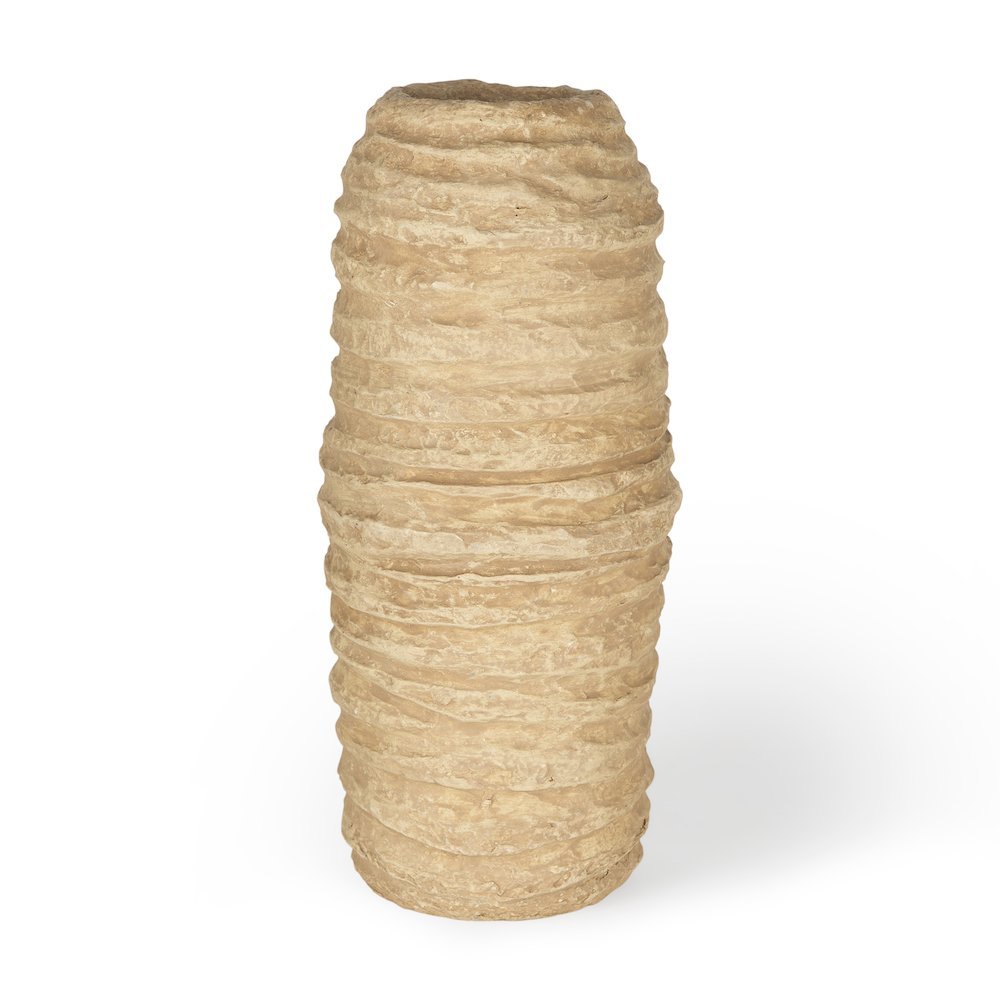 Kamli Large Beige Paper Mache Vase. Picture 1