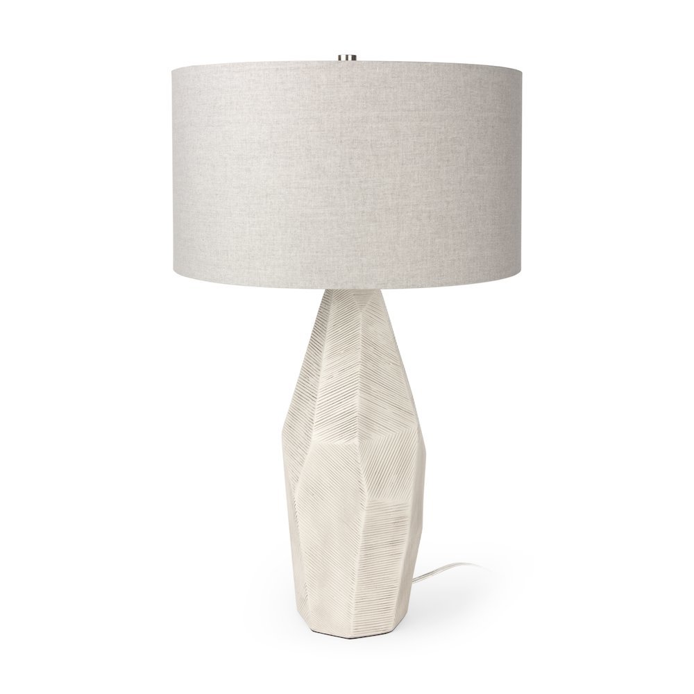 Piven White w/Antiqued Wash Textured Ceramic Table Lamp. Picture 1
