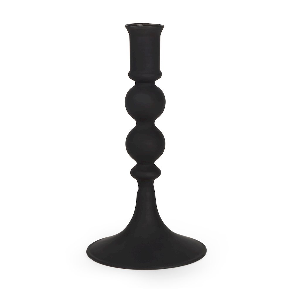 Haute Small Matte Black Blown Glass Candlestick. Picture 1