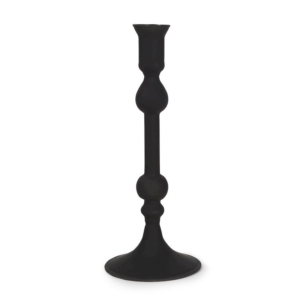 Haute Medium Matte Black Blown Glass Candlestick. Picture 1