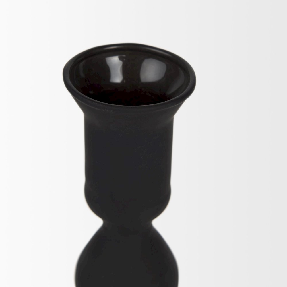 Haute Medium Matte Black Blown Glass Candlestick. Picture 2