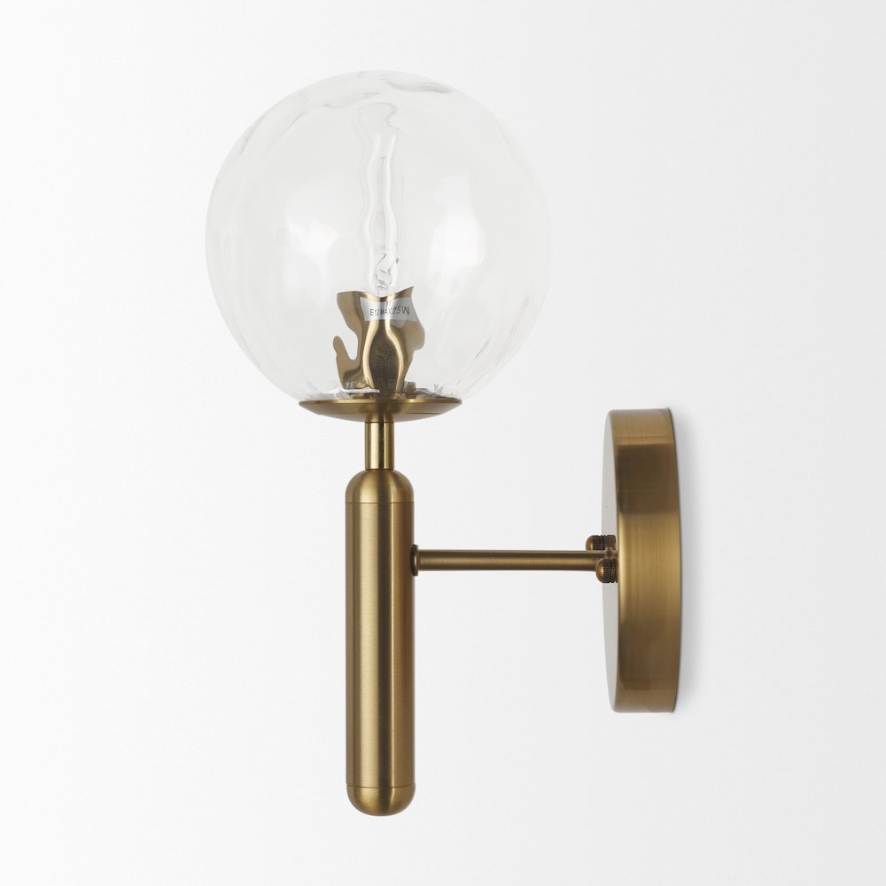 Britton Gold Metal w/ Clear Glass Globe 1-Light Wall Sconce. Picture 2