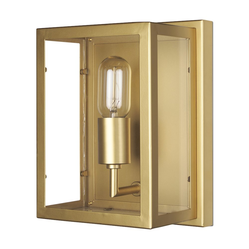Cairn Brushed Gold Metal w/ Glass 1-Light Wall Sconce. Picture 1