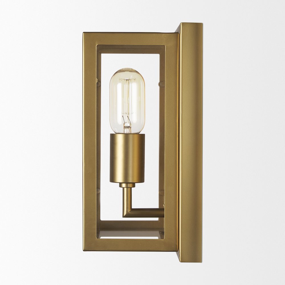 Cairn Brushed Gold Metal w/ Glass 1-Light Wall Sconce. Picture 2