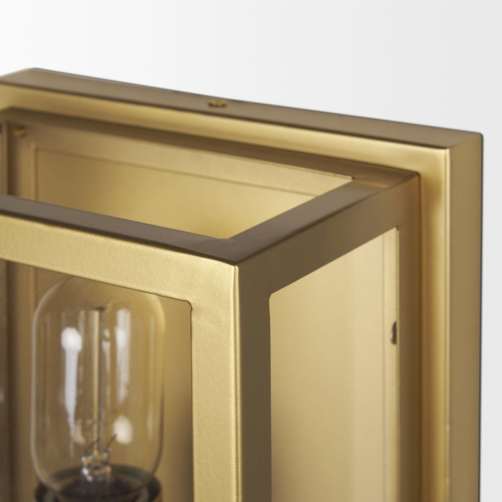 Cairn Brushed Gold Metal w/ Glass 1-Light Wall Sconce. Picture 3