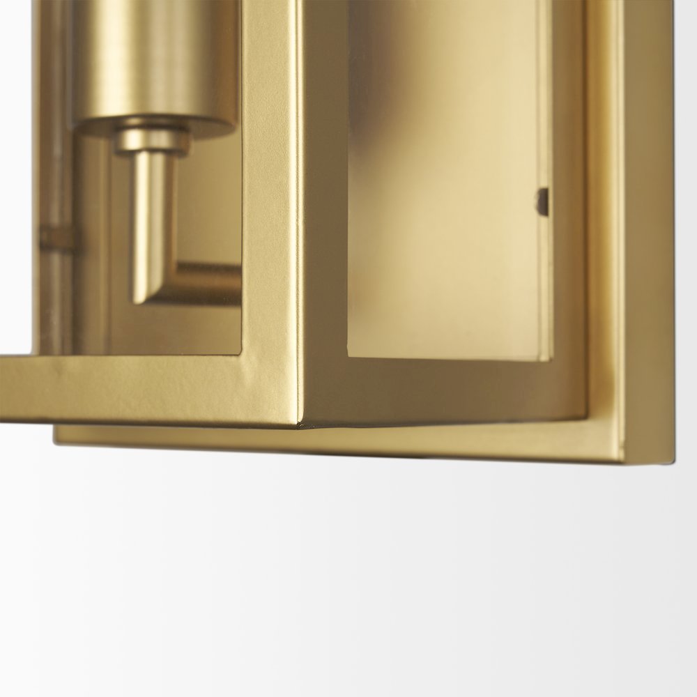 Cairn Brushed Gold Metal w/ Glass 1-Light Wall Sconce. Picture 5