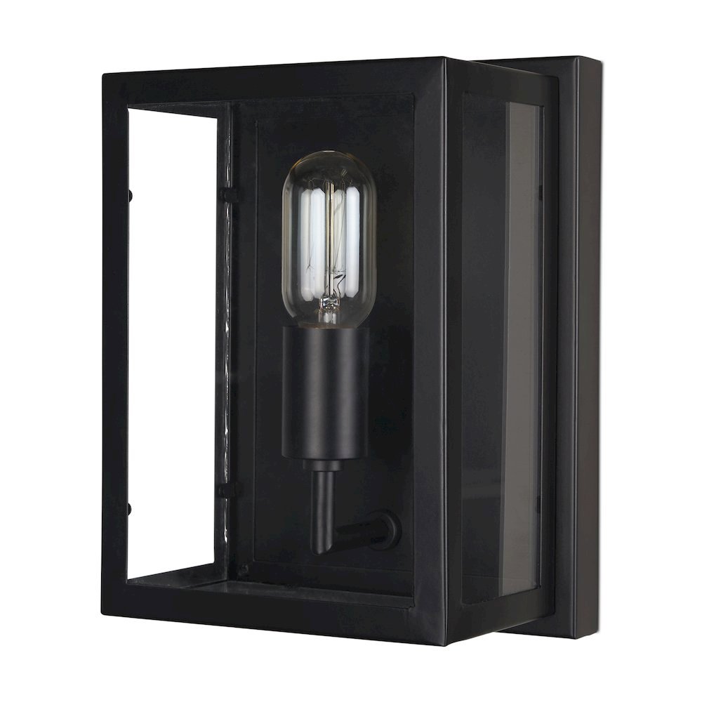 Cairn Matte Black Metal w/ Glass 1-Light Wall Sconce. Picture 1