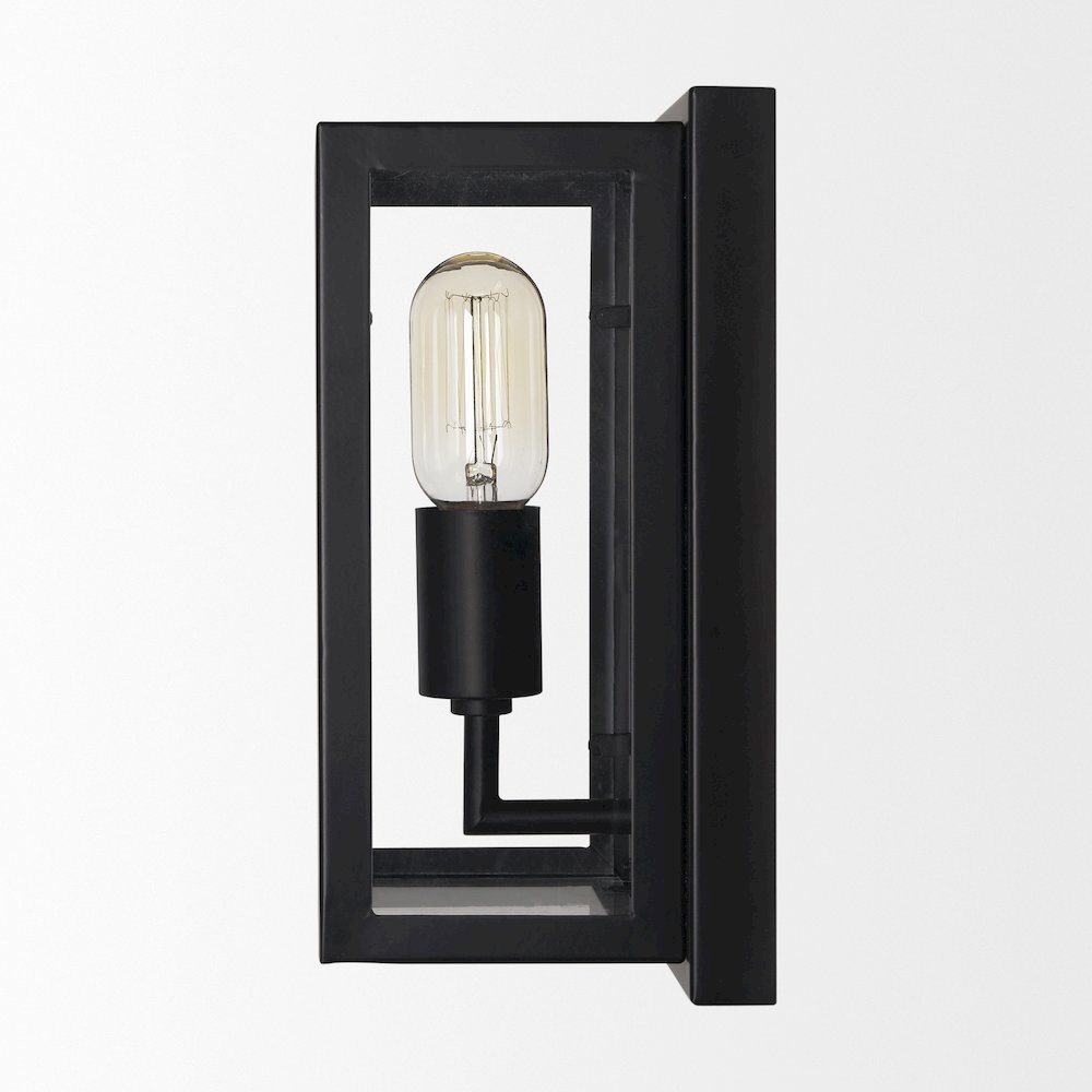 Cairn Matte Black Metal w/ Glass 1-Light Wall Sconce. Picture 2