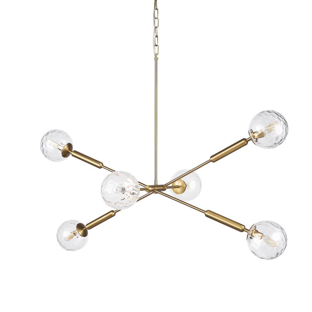 Britton Gold Metal w/ Clear Glass Globes 6-Light Chandelier. Picture 1