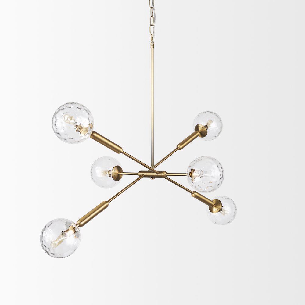 Britton Gold Metal w/ Clear Glass Globes 6-Light Chandelier. Picture 2