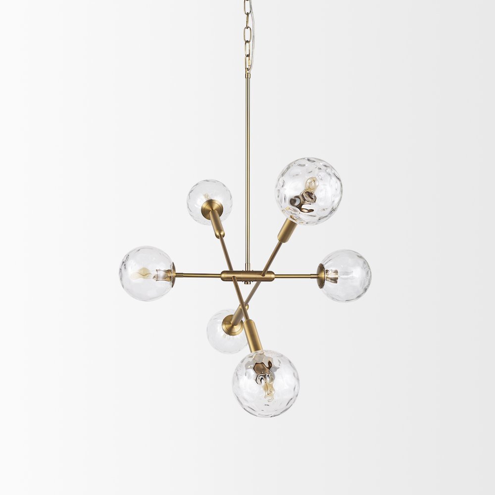 Britton Gold Metal w/ Clear Glass Globes 6-Light Chandelier. Picture 3