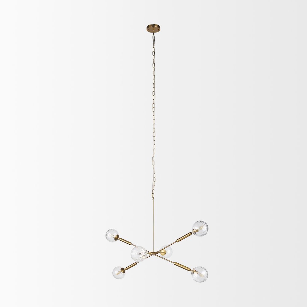 Britton Gold Metal w/ Clear Glass Globes 6-Light Chandelier. Picture 4