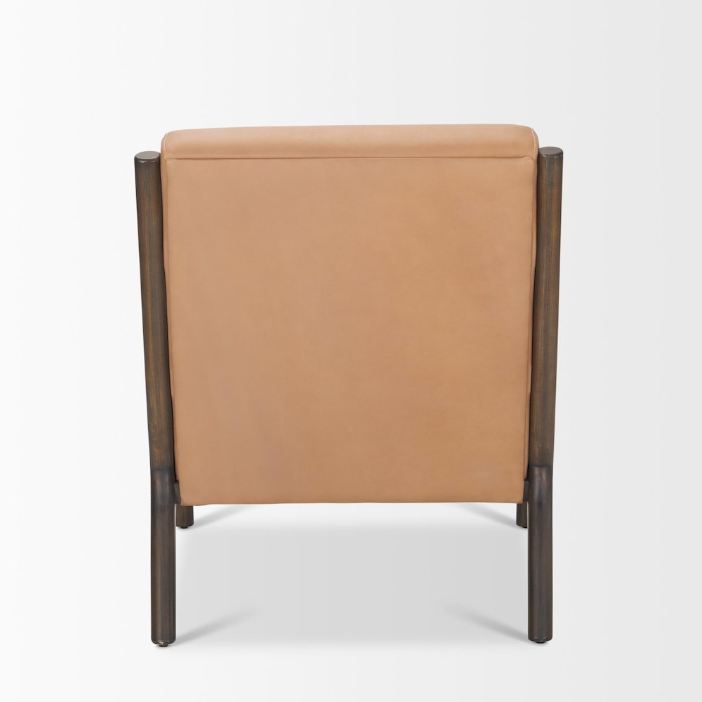 Cashel Accent Chair W/ Dark Brown Wood and Tan Genuine Leather. Picture 3