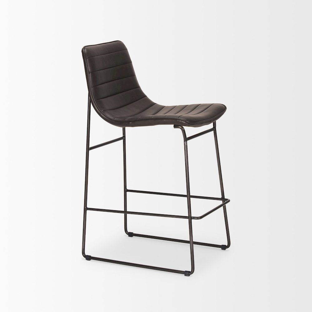 Meritt 37"H Black Faux-Leather Seat W/ Black Metal Frame Stool. Picture 5