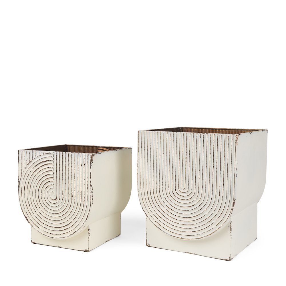 Medina Off White w/ Gold Antiquing Metal Planters (Set of 2). Picture 1