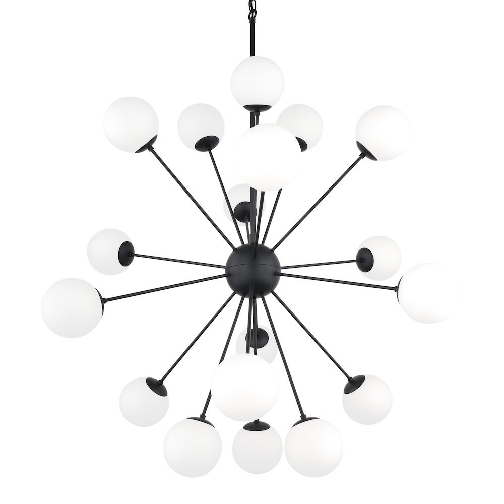 Barbara Matte Black Metal w/ Frosted Glass Globes 18-Light Chandelier. Picture 1