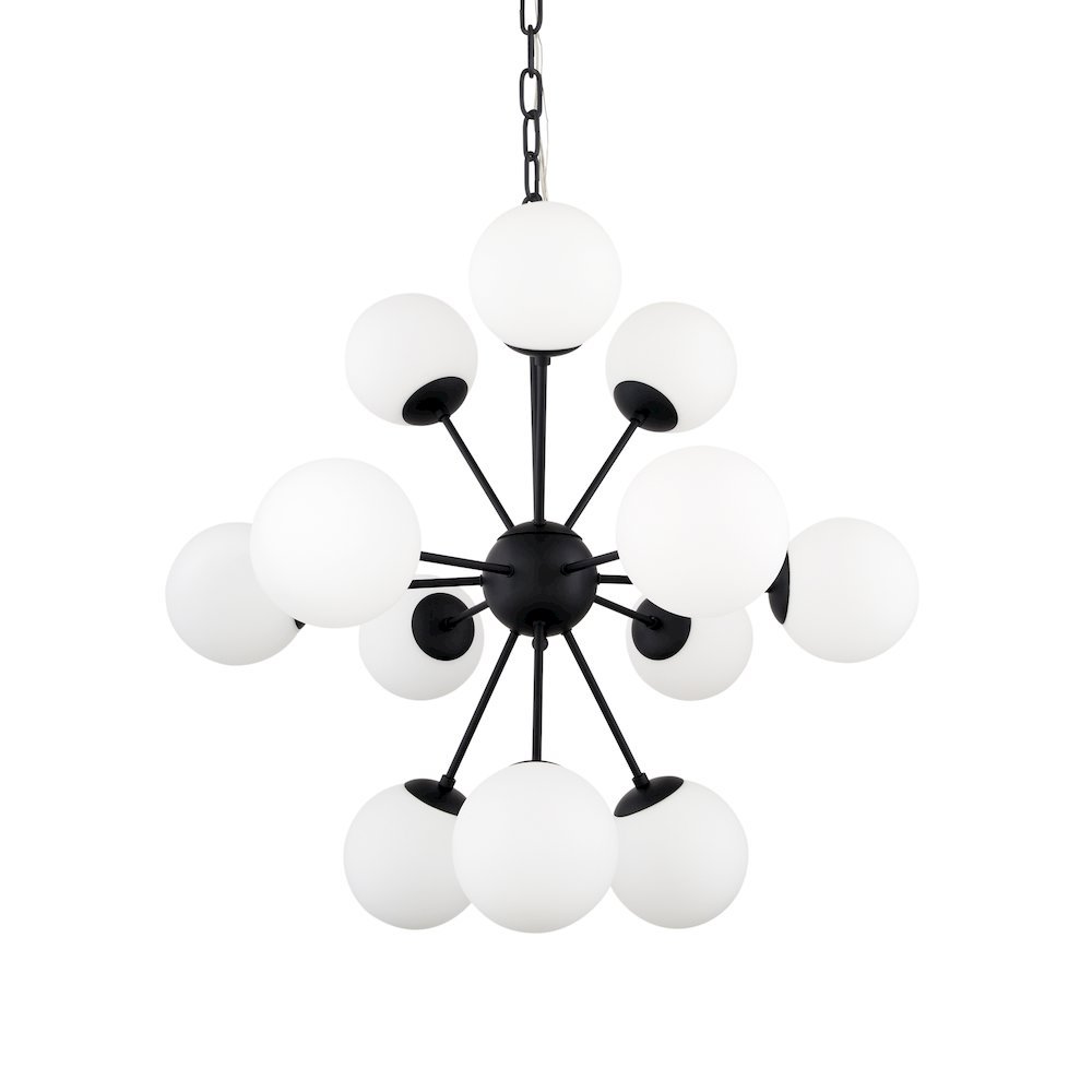 Barbara Matte Black Metal w/ Frosted Glass Globes 11-Light Chandelier. Picture 1