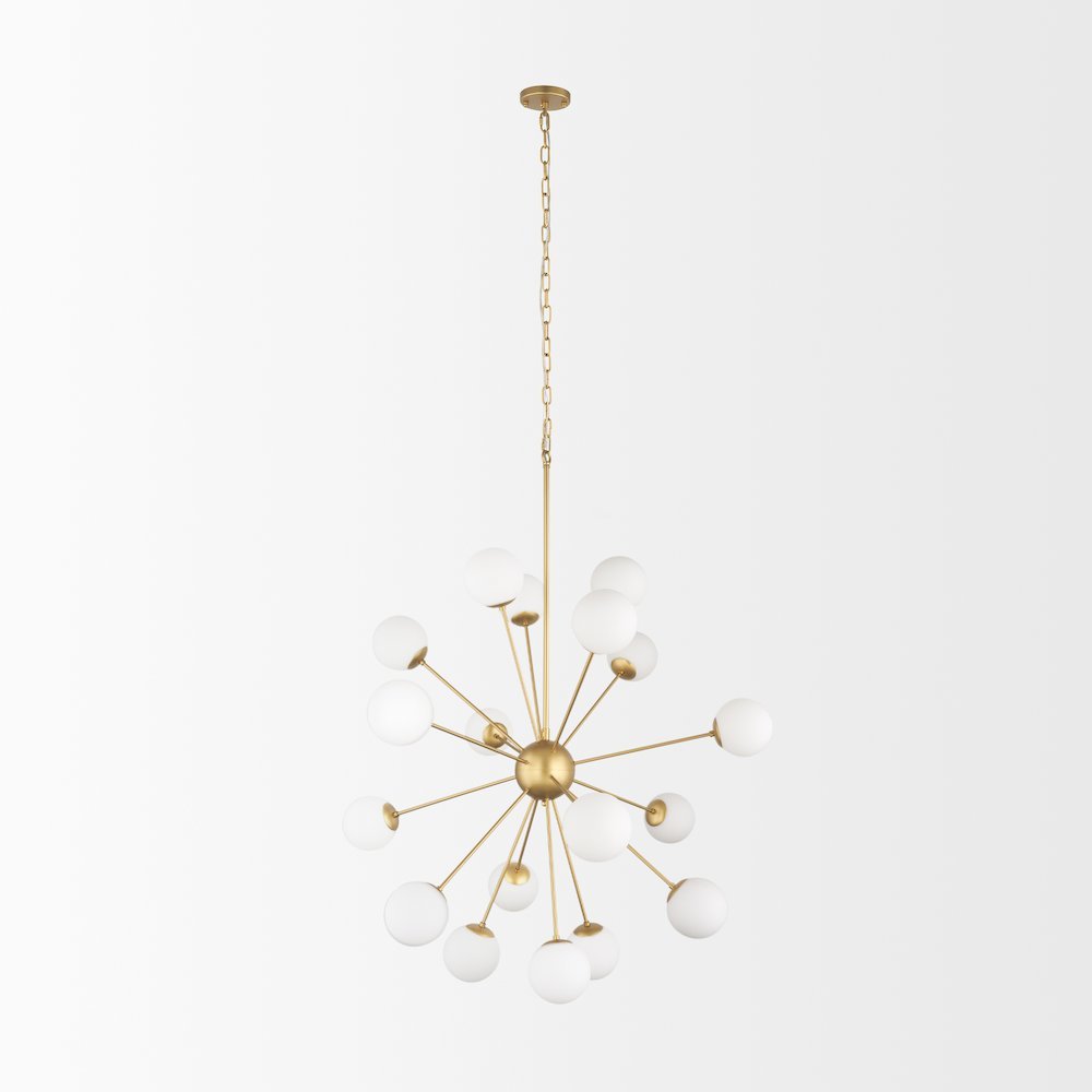 Barbara Brushed Gold Metal w/ Frosted Glass Globes  18-Light Chandelier. Picture 2