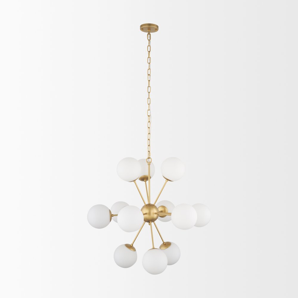 Barbara Brushed Gold Metal w/ Frosted Glass Globes 11-Light Chandelier. Picture 2