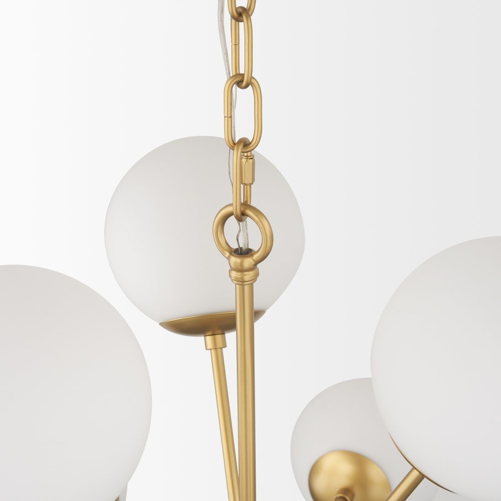 Barbara Brushed Gold Metal w/ Frosted Glass Globes 11-Light Chandelier. Picture 5