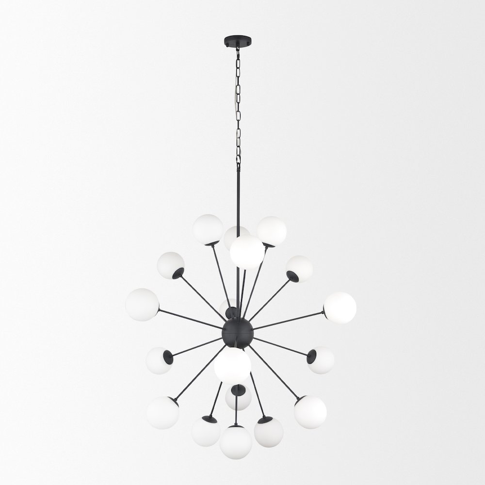 Barbara Matte Black Metal w/ Frosted Glass Globes 18-Light Chandelier. Picture 2