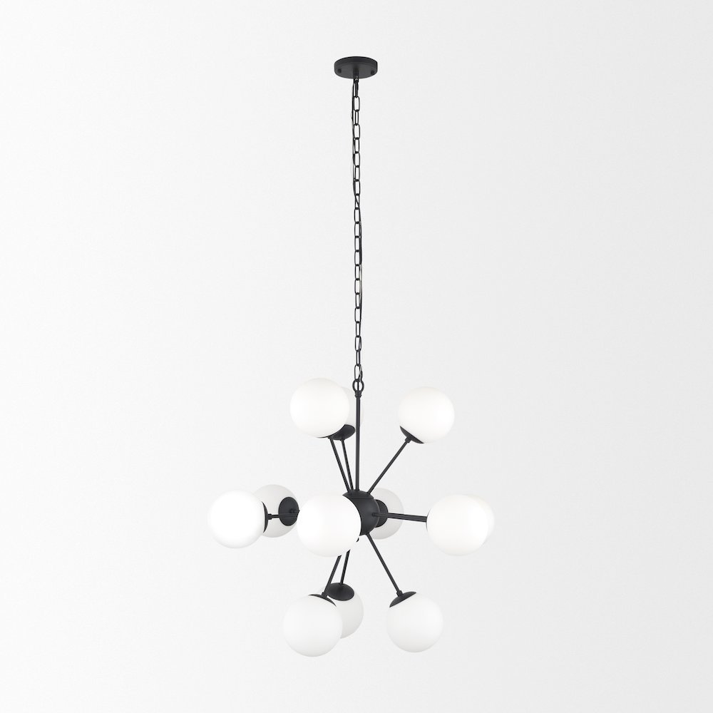 Barbara Matte Black Metal w/ Frosted Glass Globes 11-Light Chandelier. Picture 2