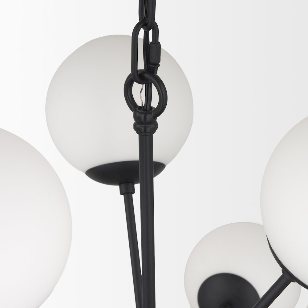 Barbara Matte Black Metal w/ Frosted Glass Globes 11-Light Chandelier. Picture 5