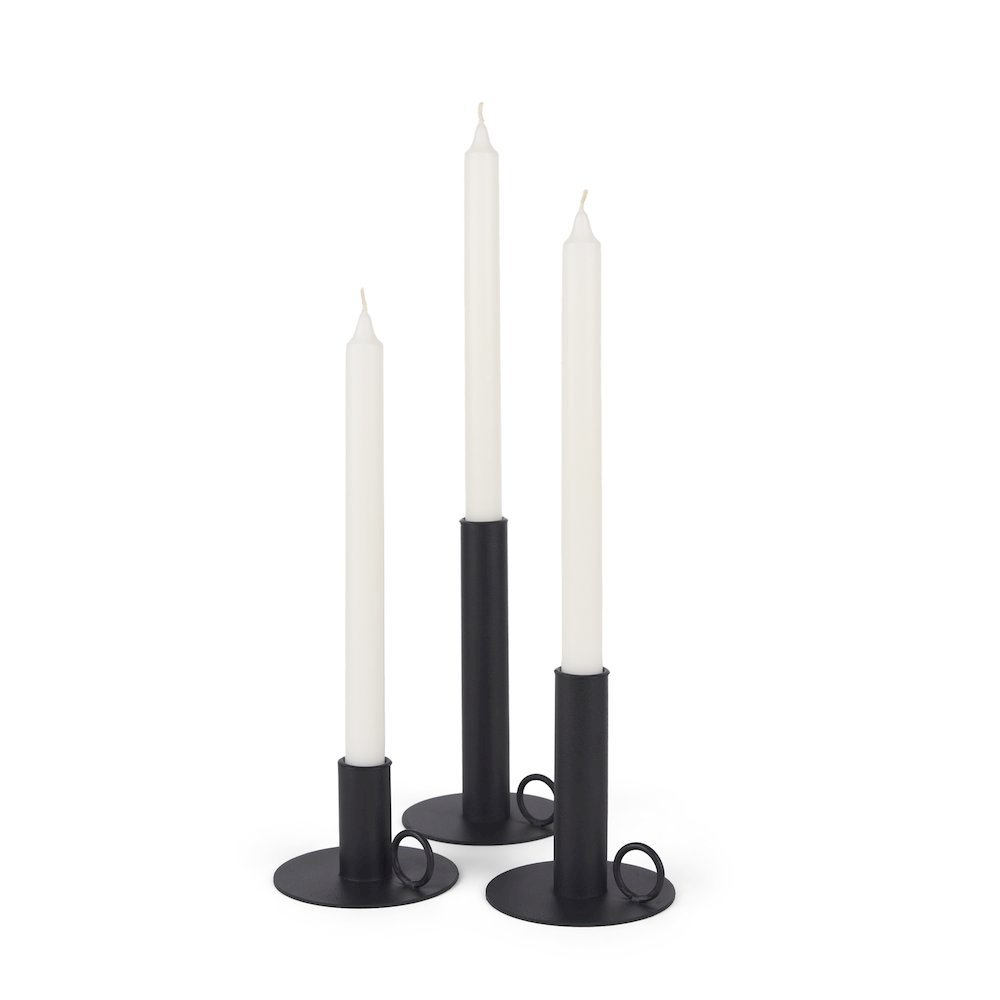 Noir Matte Black Metal Candle Holders (Set of 3). Picture 1