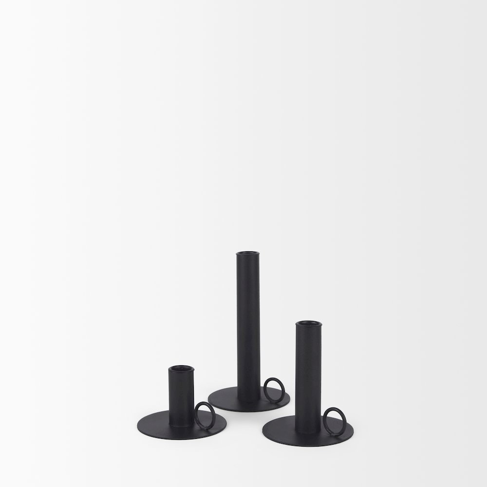 Noir Matte Black Metal Candle Holders (Set of 3). Picture 2