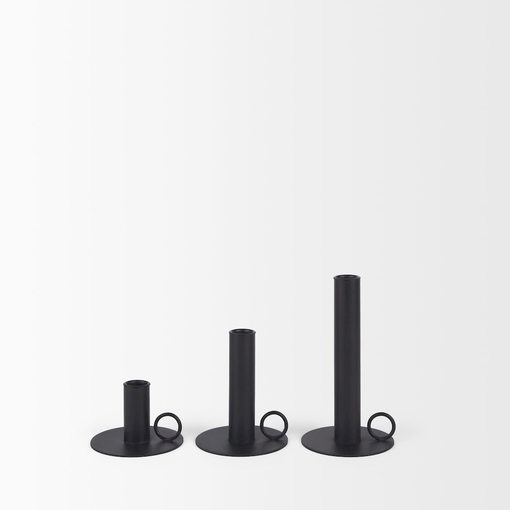 Noir Matte Black Metal Candle Holders (Set of 3). Picture 3