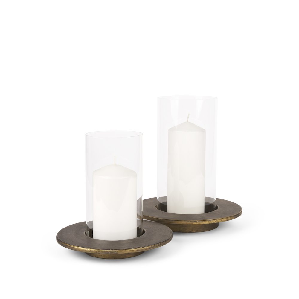 Vivian Gold Metal and Glass Hurricane Candle Holder (Set of 2). Picture 1