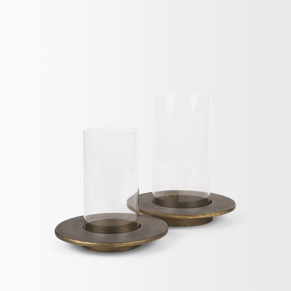 Vivian Gold Metal and Glass Hurricane Candle Holder (Set of 2). Picture 2
