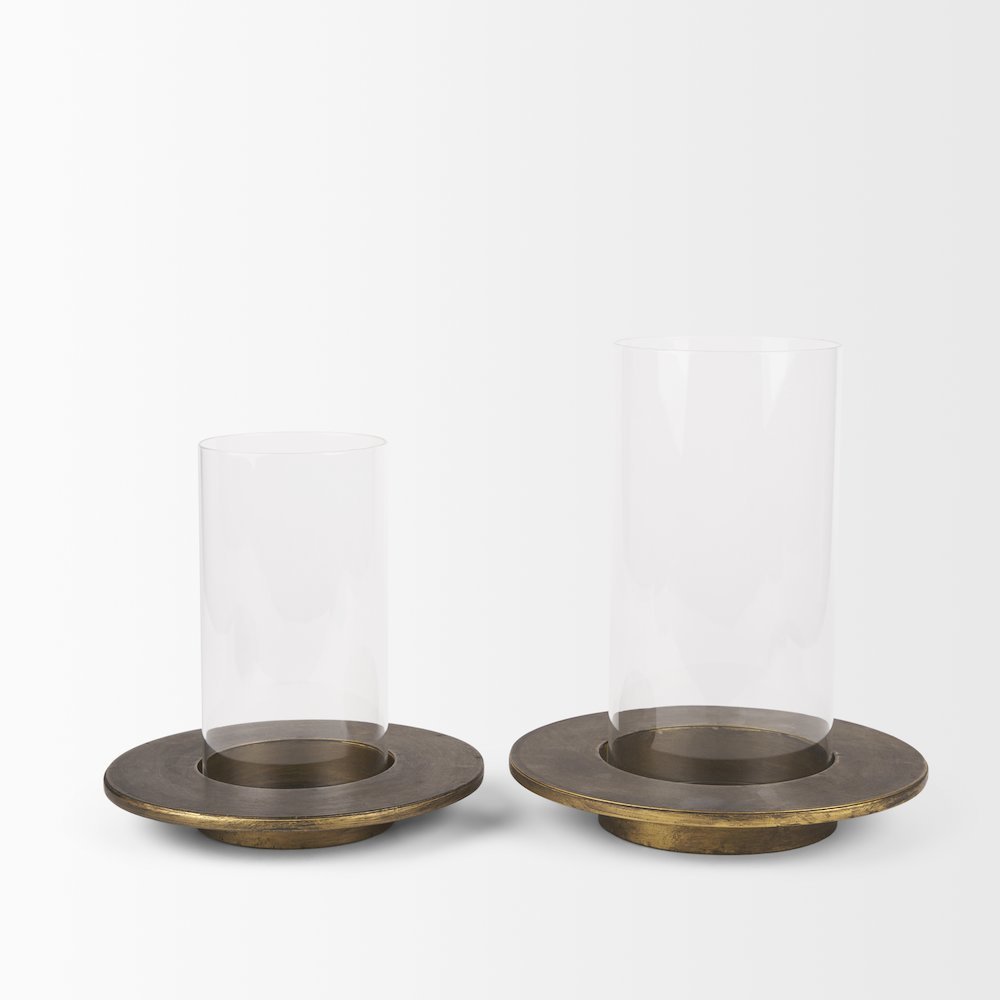 Vivian Gold Metal and Glass Hurricane Candle Holder (Set of 2). Picture 3