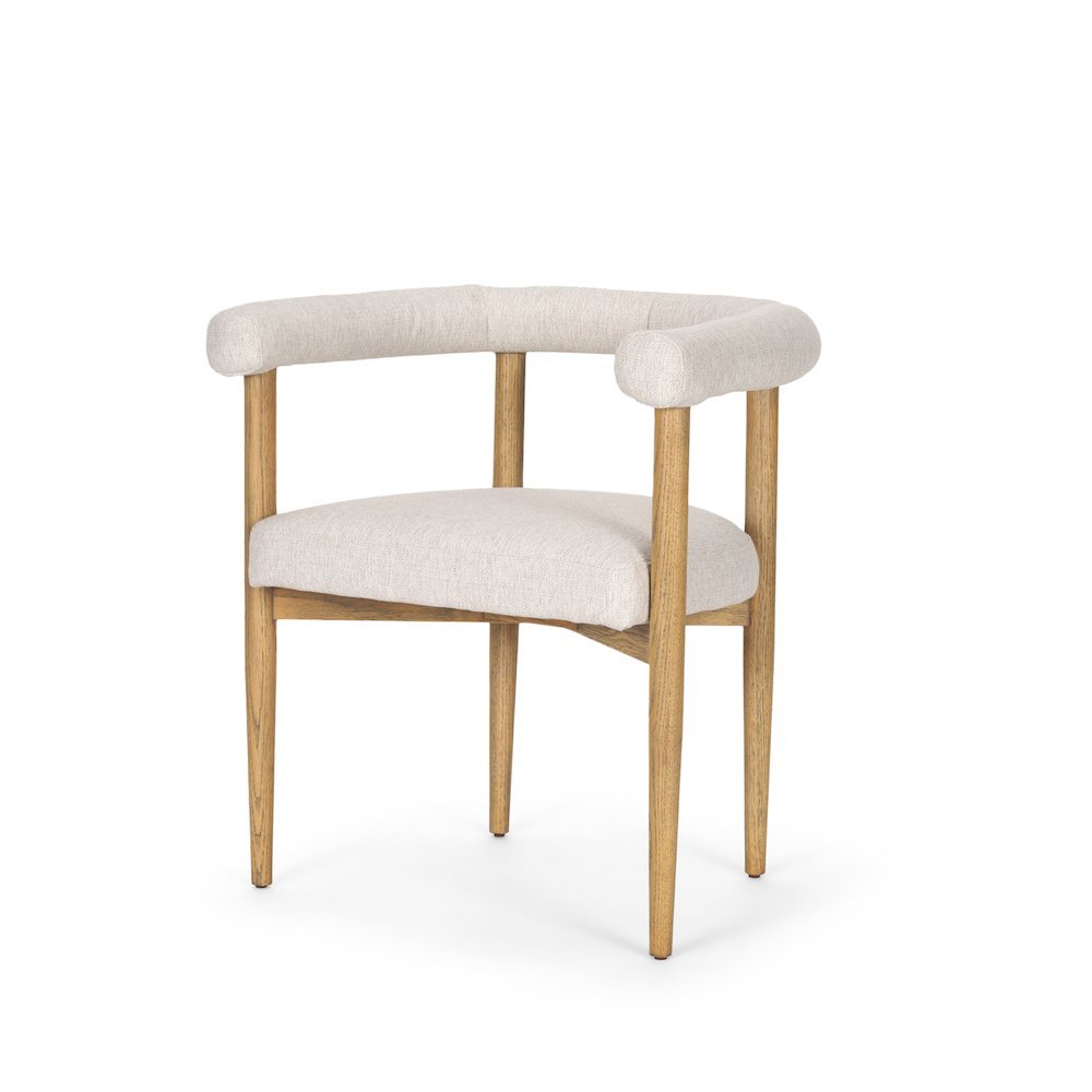 Arden Dining Chair w/ Medium Brown Wood and Cream Twill Fabric. Picture 1