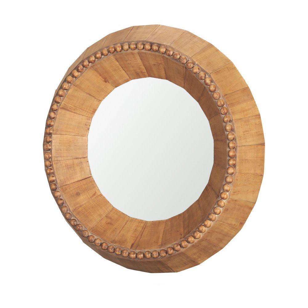 Ranela Light Brown Beaded Wooden Wall Mirror. Picture 1