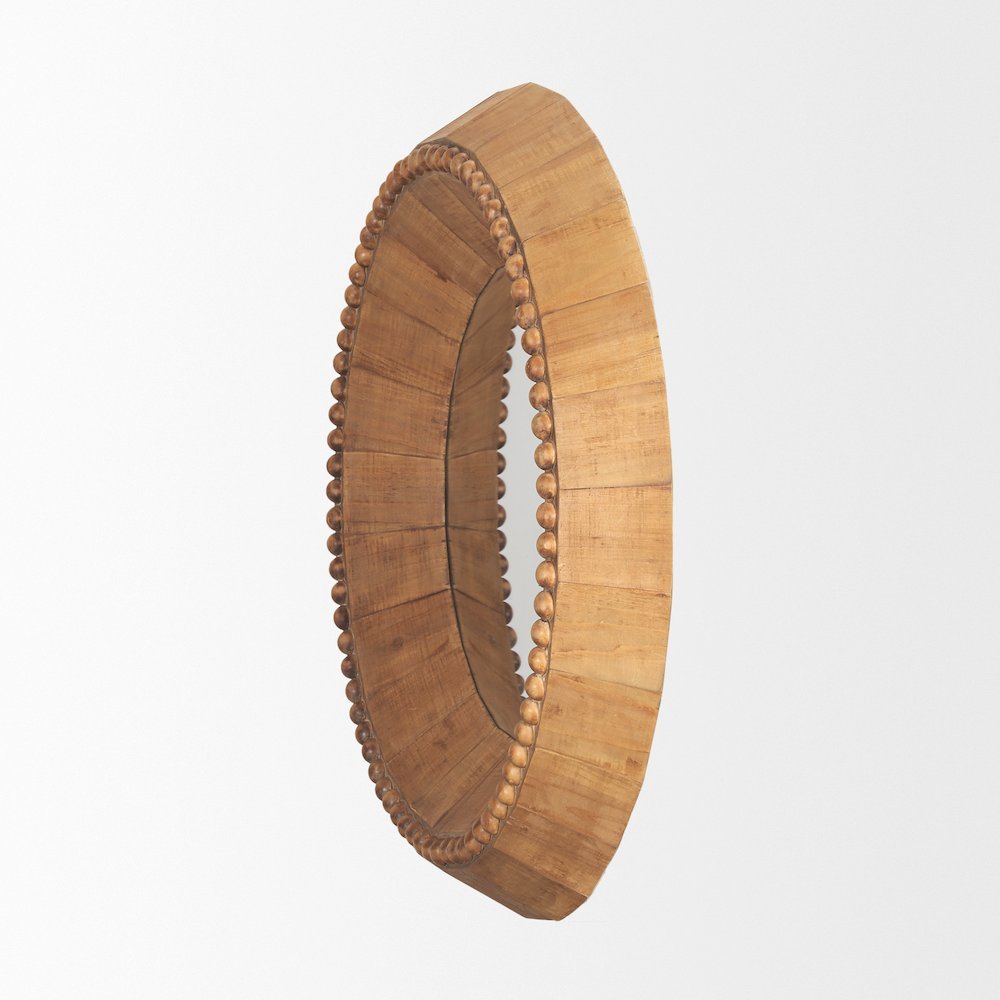 Ranela Light Brown Beaded Wooden Wall Mirror. Picture 2