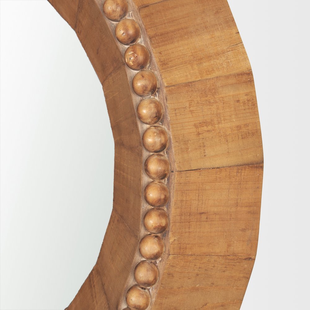 Ranela Light Brown Beaded Wooden Wall Mirror. Picture 4