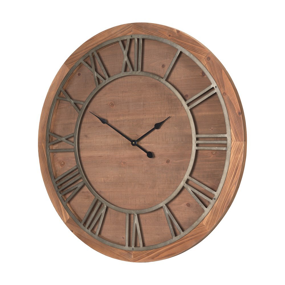 Raul Medium Brown Wood W/ Silver Metal Wall Clock. Picture 1