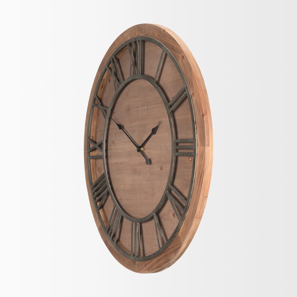 Raul Medium Brown Wood W/ Silver Metal Wall Clock. Picture 2