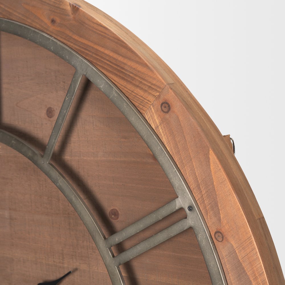 Raul Medium Brown Wood W/ Silver Metal Wall Clock. Picture 4