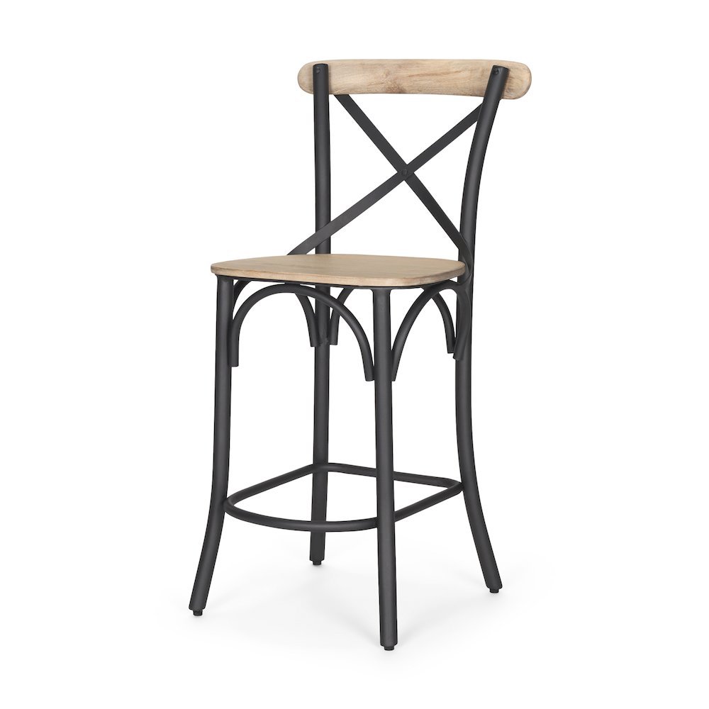 Etienne Light Brown Wood w/ Iron Metal Counter Stool. Picture 1