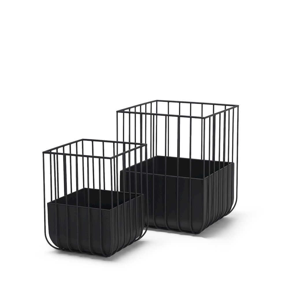 Verna Matte Black Wire Cage Metal Planters (Set of 2). Picture 1