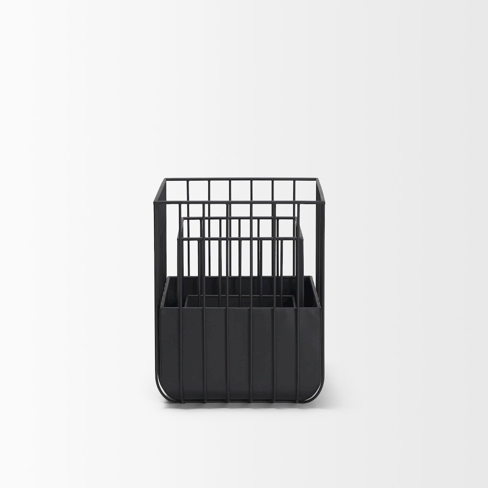Verna Matte Black Wire Cage Metal Planters (Set of 2). Picture 3