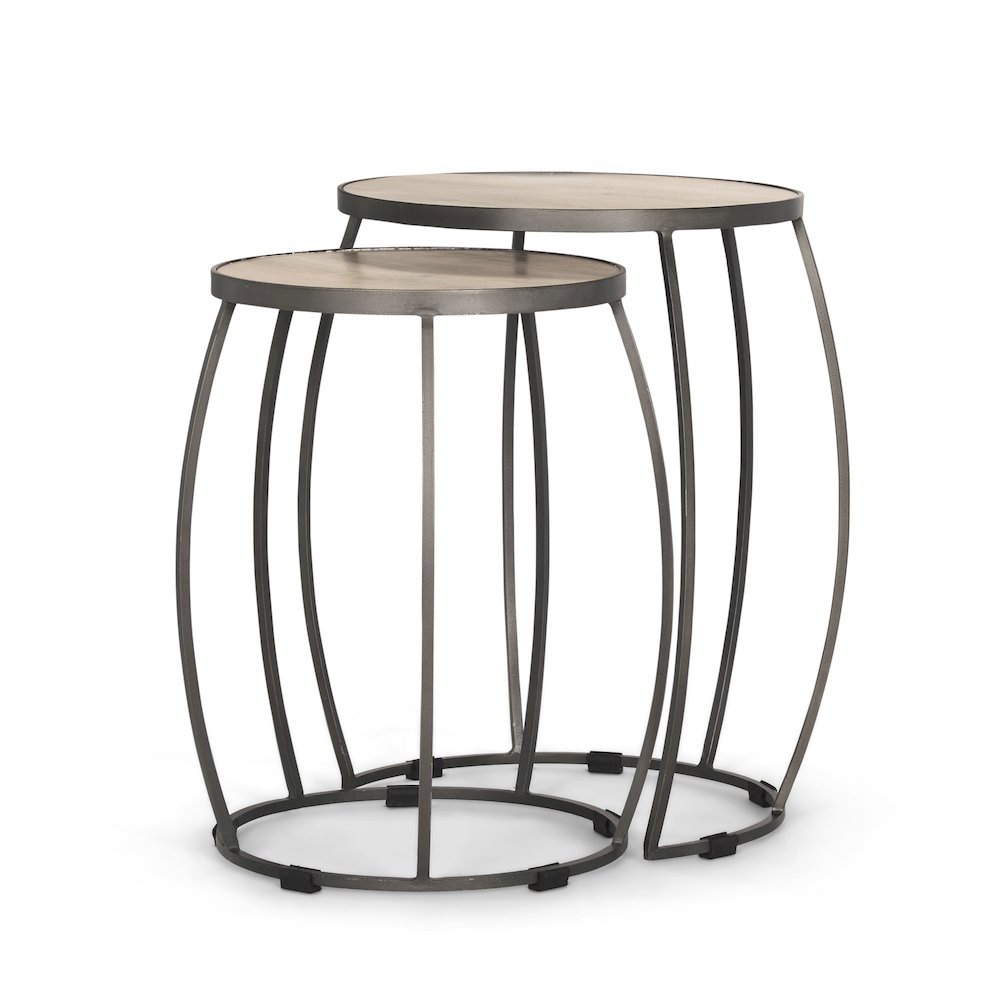 Round Light Brown and Silver Metal Nesting Accent Tables (Set of 2). Picture 1