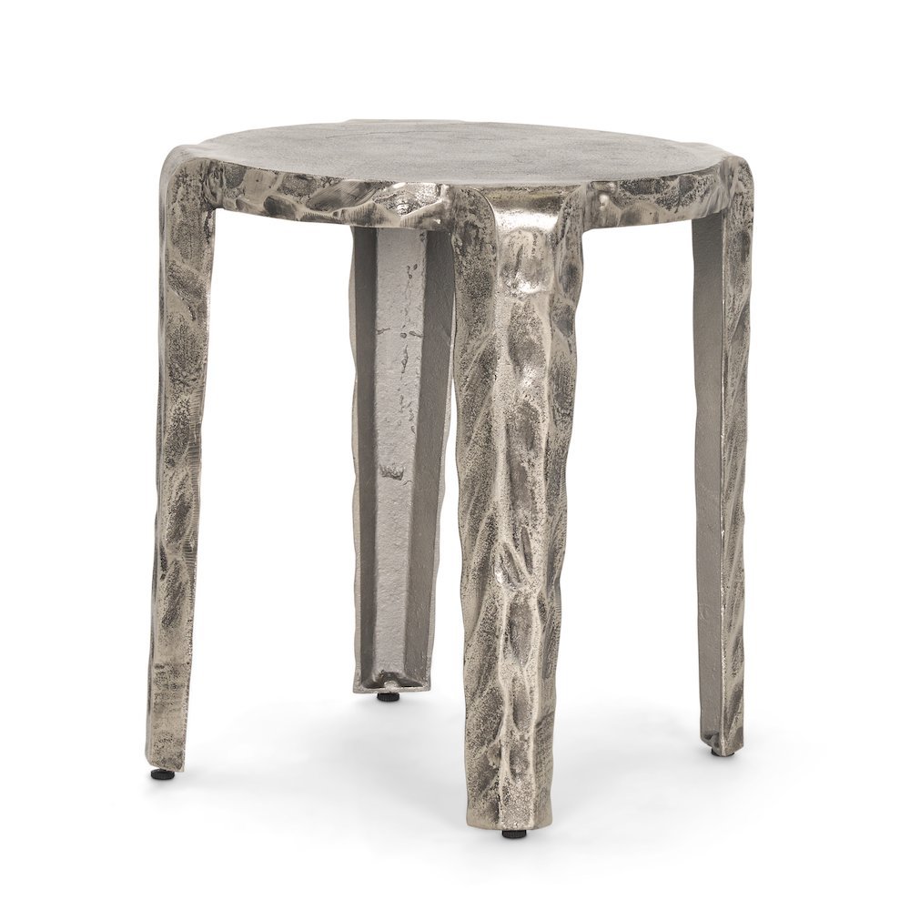 Randy Textured Silver Nickel Cast Aluminum Metal Accent Table. Picture 1