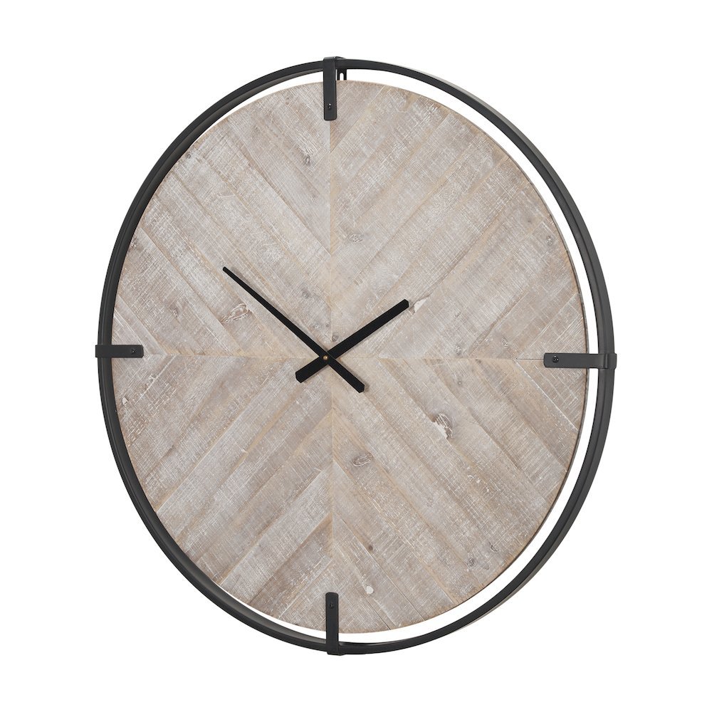 Rani Matte Black Metal w/ Wood Wall Clock. Picture 1
