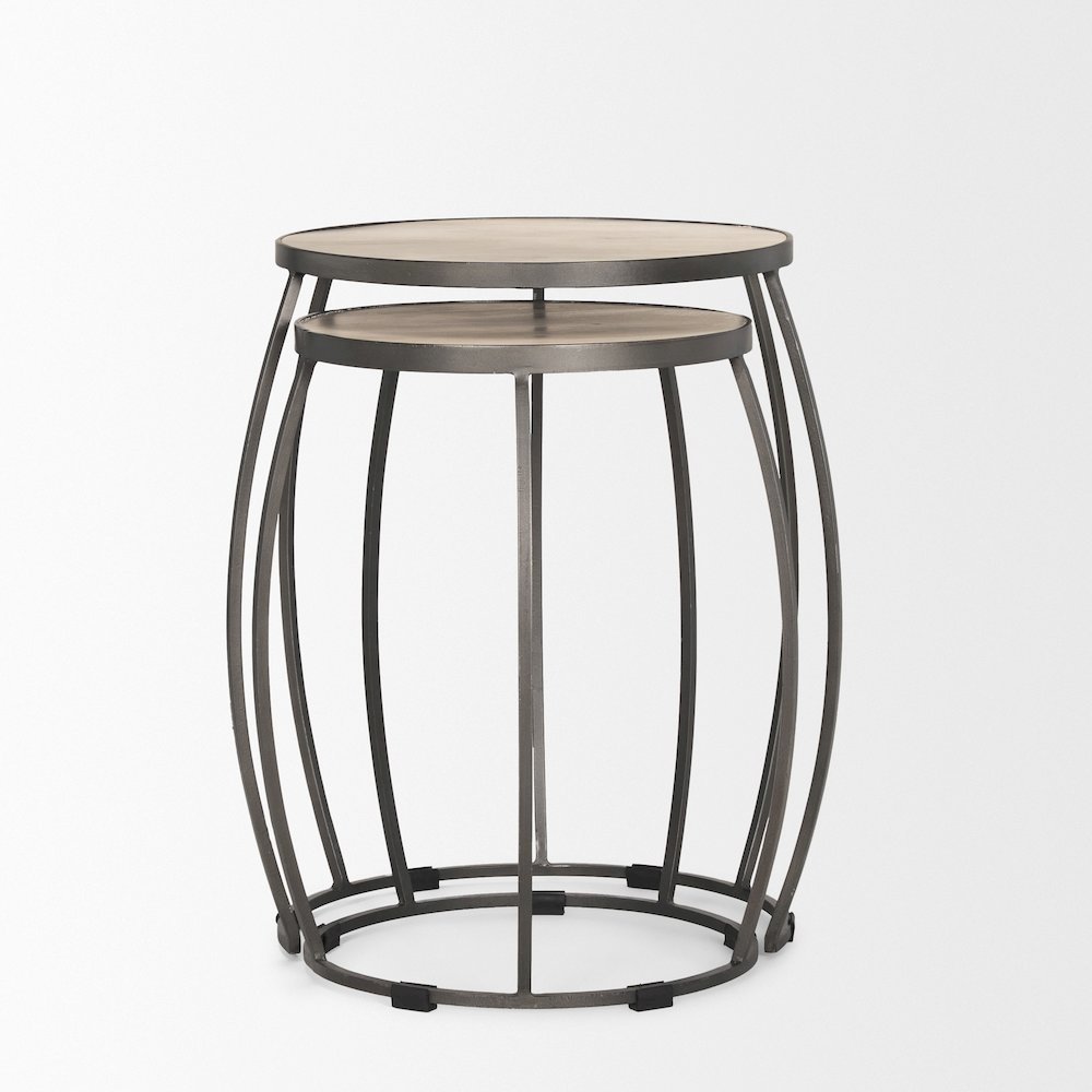 Round Light Brown and Silver Metal Nesting Accent Tables (Set of 2). Picture 3