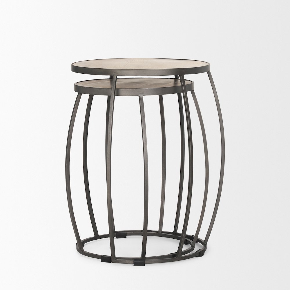 Round Light Brown and Silver Metal Nesting Accent Tables (Set of 2). Picture 4