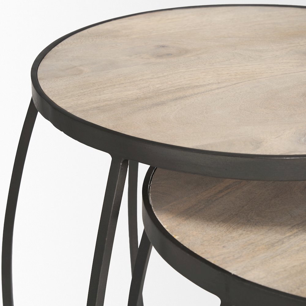 Round Light Brown and Silver Metal Nesting Accent Tables (Set of 2). Picture 5