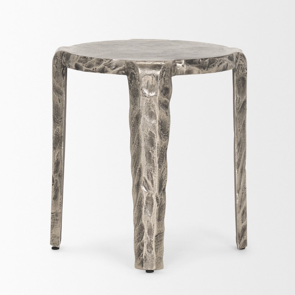 Randy Textured Silver Nickel Cast Aluminum Metal Accent Table. Picture 2